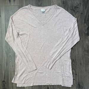 A New Day Women's Pink Heathered‎ V Neck Long Sleeve Sweater XL